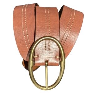Genuine Leather Belt Solid Brass Buckle Ann Taylor LOFT Light Brown Sz M 41.5 in